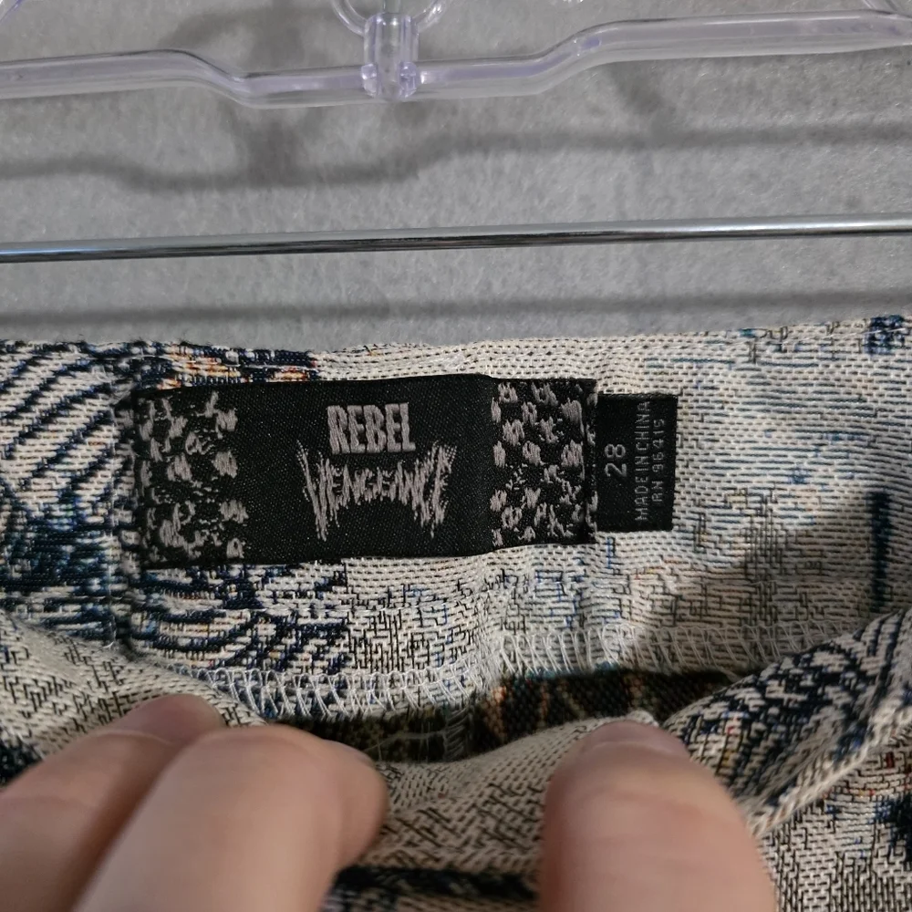 NWT Rebel Vengeance Mens Tapestry Cargo Jeans Skull AOP Size 28x33